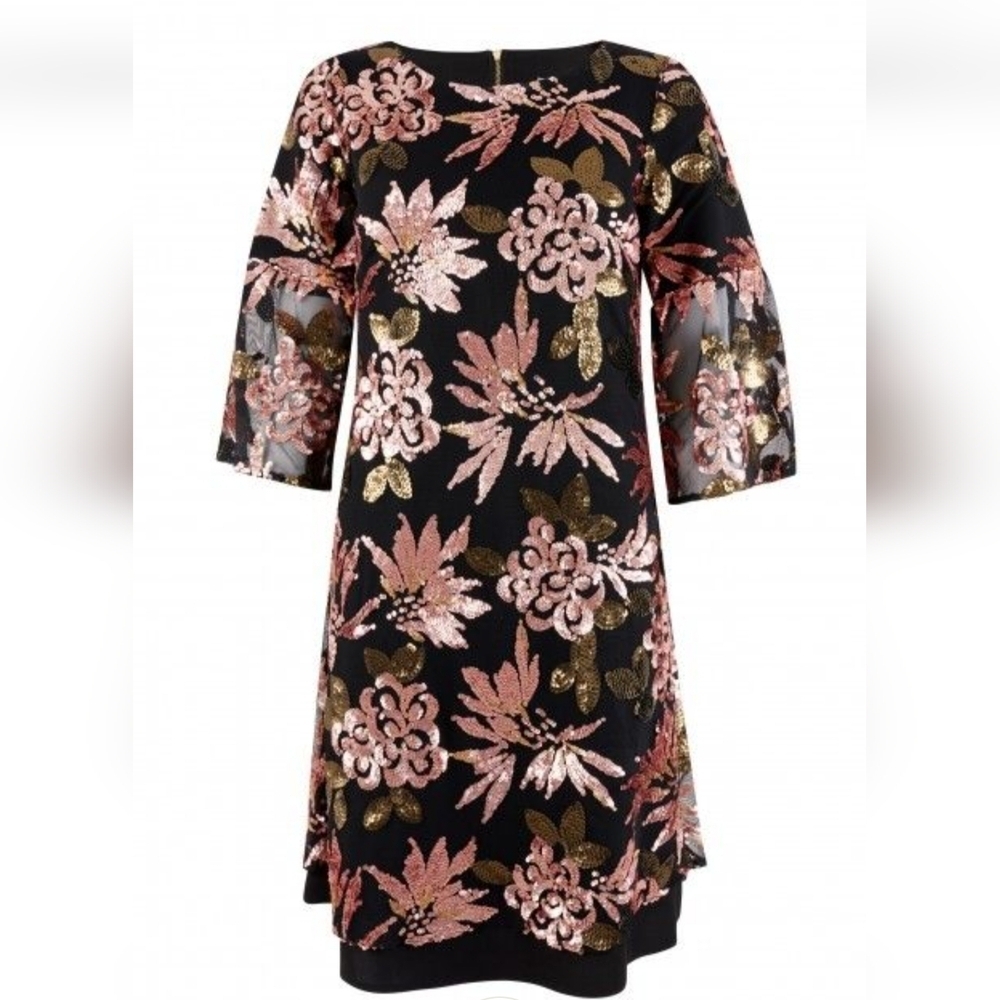 Closet Betty Floral Sequin Black Dress By Crash